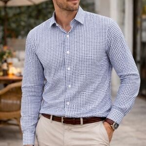 Hugo Boss Checkered White and Blue Dress Shirt